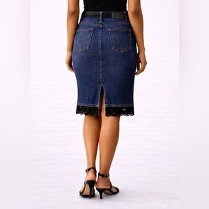 Vintage Dolce & Gabbana D&G Lace Trim Denim Pencil Skirt Y2K Made In Italy